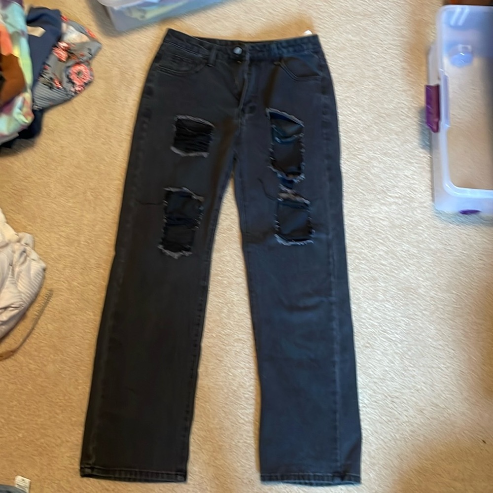 long black men’s straight long jeans black